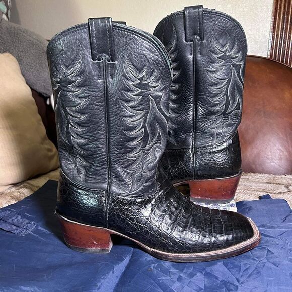 LARRY MAHAN nocona Western Boots Square ToeSz 11 ALLIGATOR CROCODILE - Picture 1 of 12